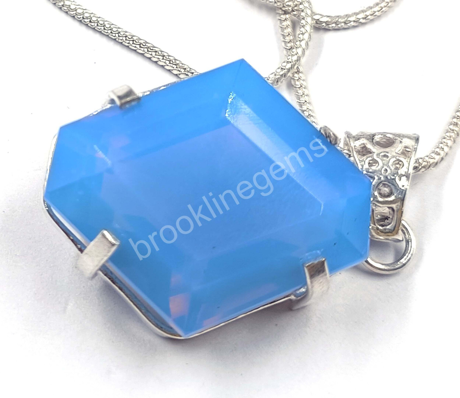 78.30 Ct Fancy Cut Natural Blue Opal EGL 925 Silver Pendant Chain Gems 5MRU