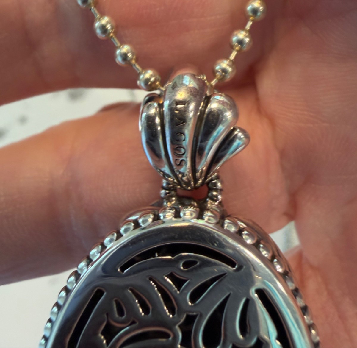 Lagos Soiree Floral 925 Sterling Silver Pendant with 32 inch with Beaded Chain
