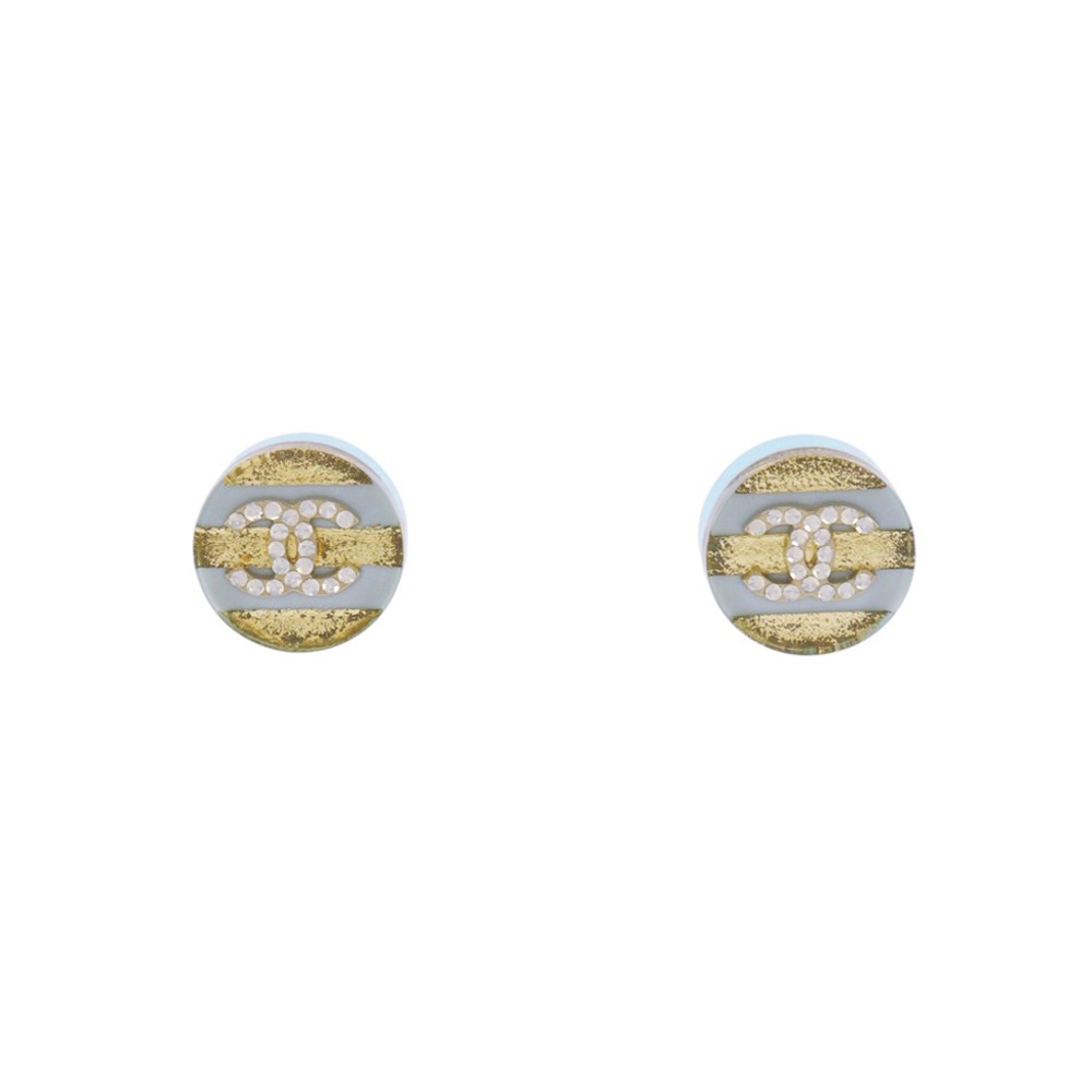 CHANEL Logo COCO Mark Piercing stripe gold/white Resin system/Rhinestone/M…
