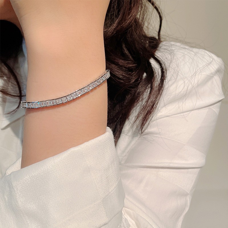 Ladies Princess Cut 0.35ct MOISSANITE Tennis Chain Bracelet SOLID 925 Silver