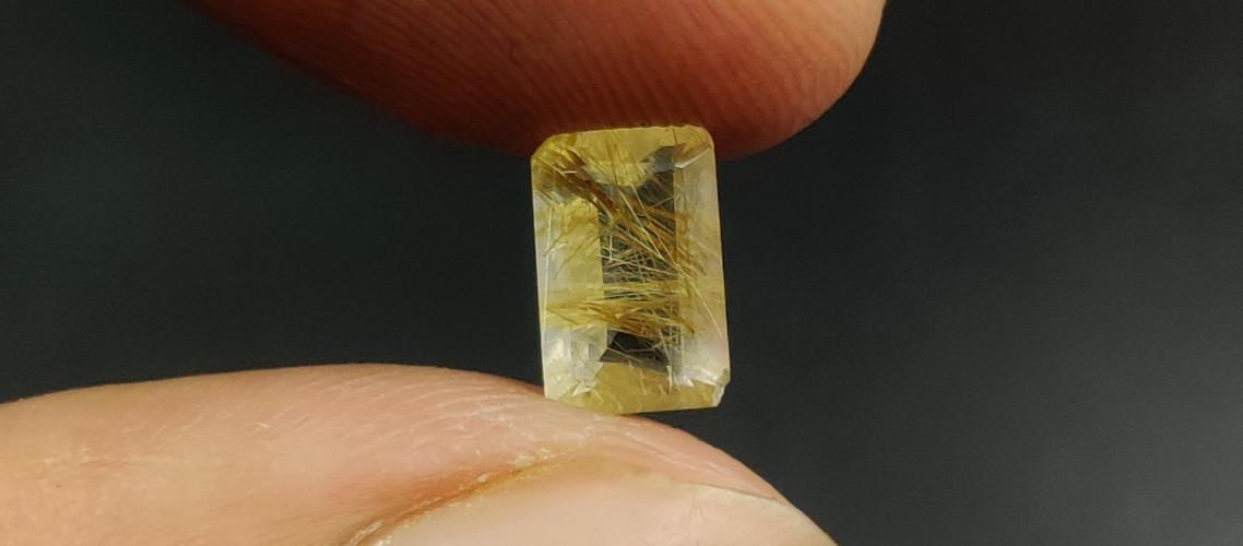 Natural Rutilated Quartz Loose Gemstone 8.7X5.7X3.7mm Emerald cut W154