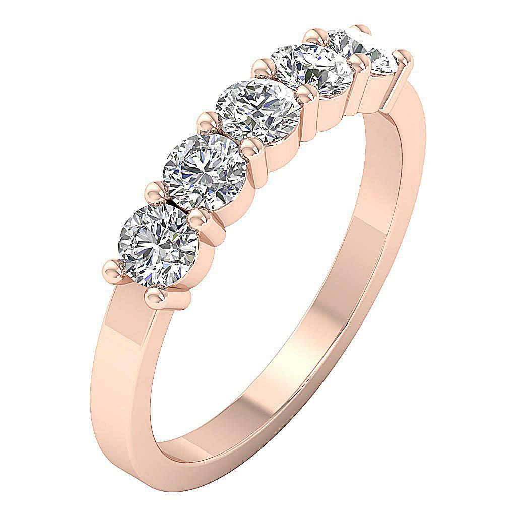 I1 G 1.00 Ct Genuine Diamond Five Stone Anniversary Ring 14K Solid Gold 3.80 MM