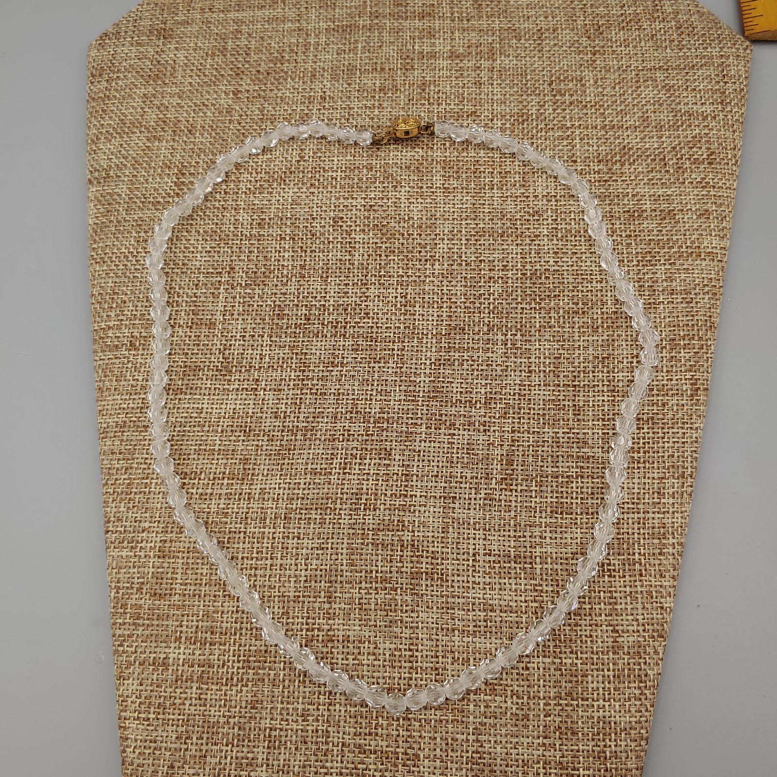 Diamond Quartz Crystal Necklace 12k GF 18″ 5mm Round Filigree Vintage