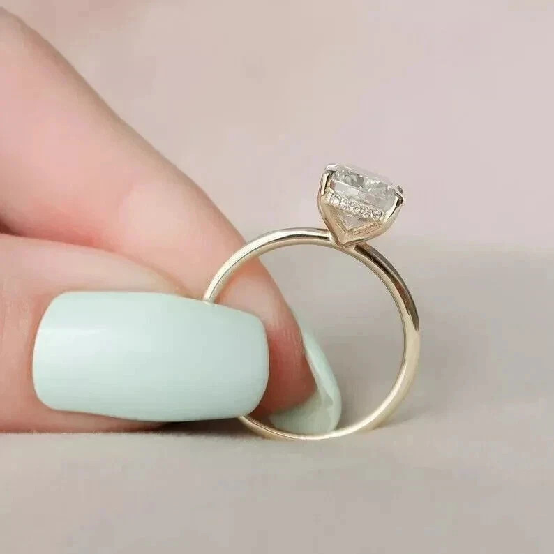2CT Cushion-Cut VVS1 Moissanite Solitaire Engagement Ring 14K Yellow Gold Plated