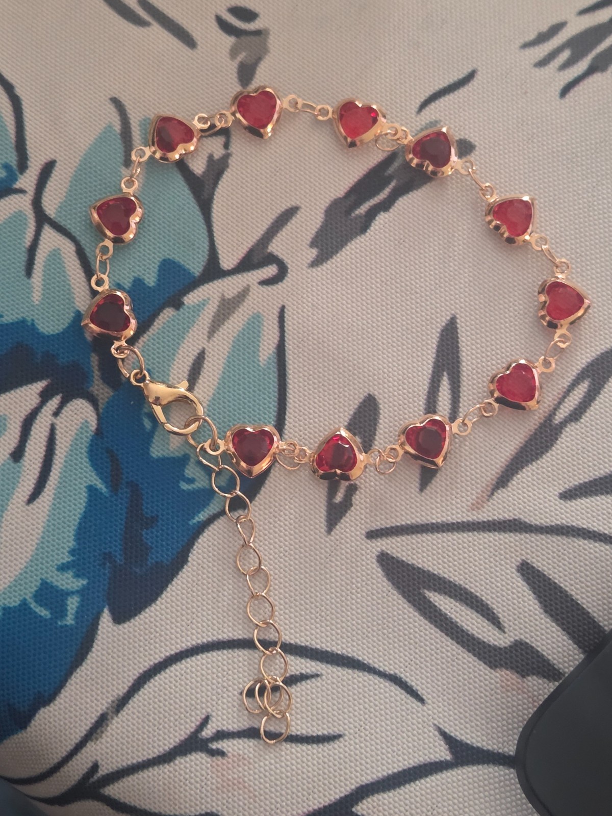 Ruby heart chain bracelet 7 inches long, lobster clasp and 2 inch extender