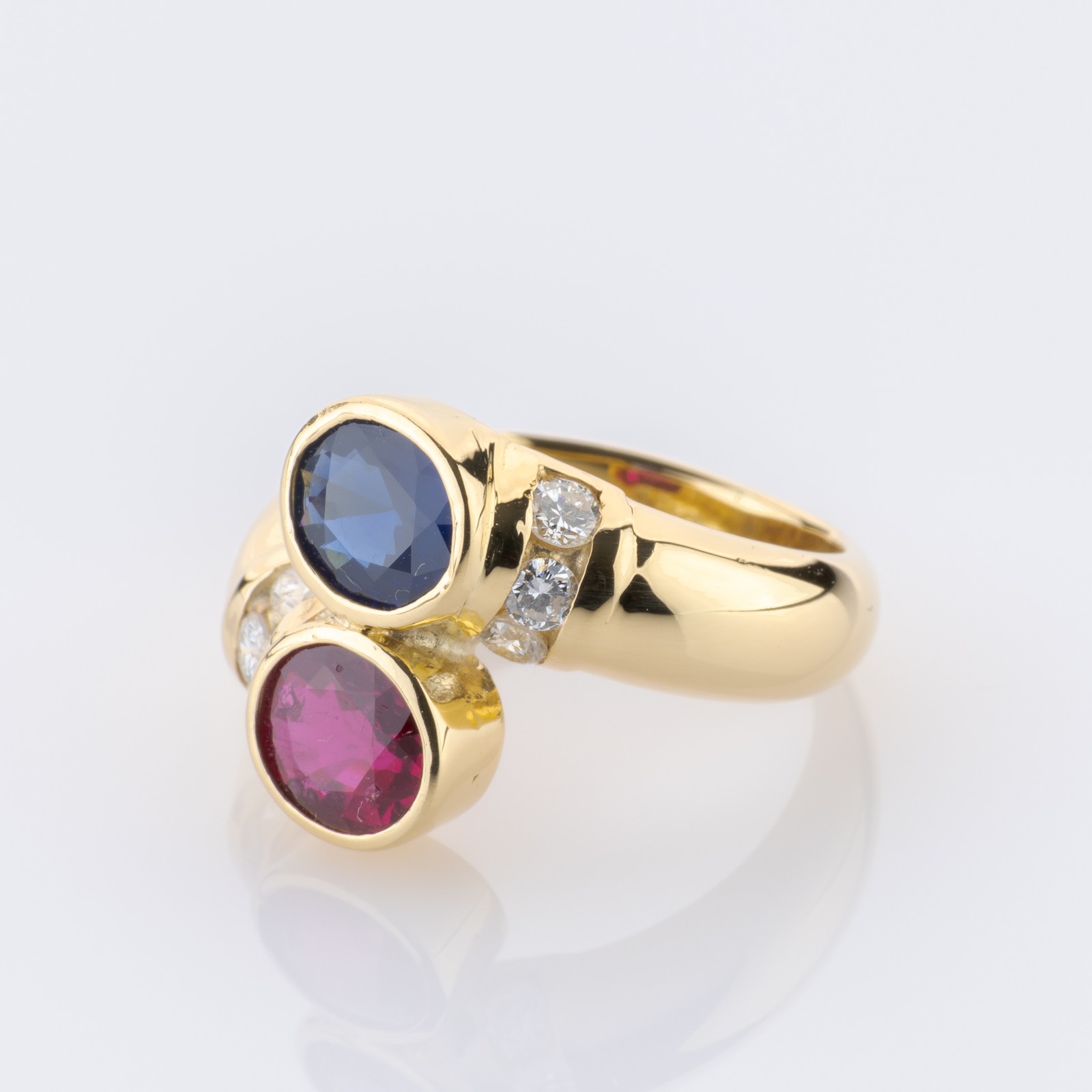 0.70ct Ruby, 0.70ct Sapphire and 0.20ct Diamond Ring in 18K Yellow Gold
