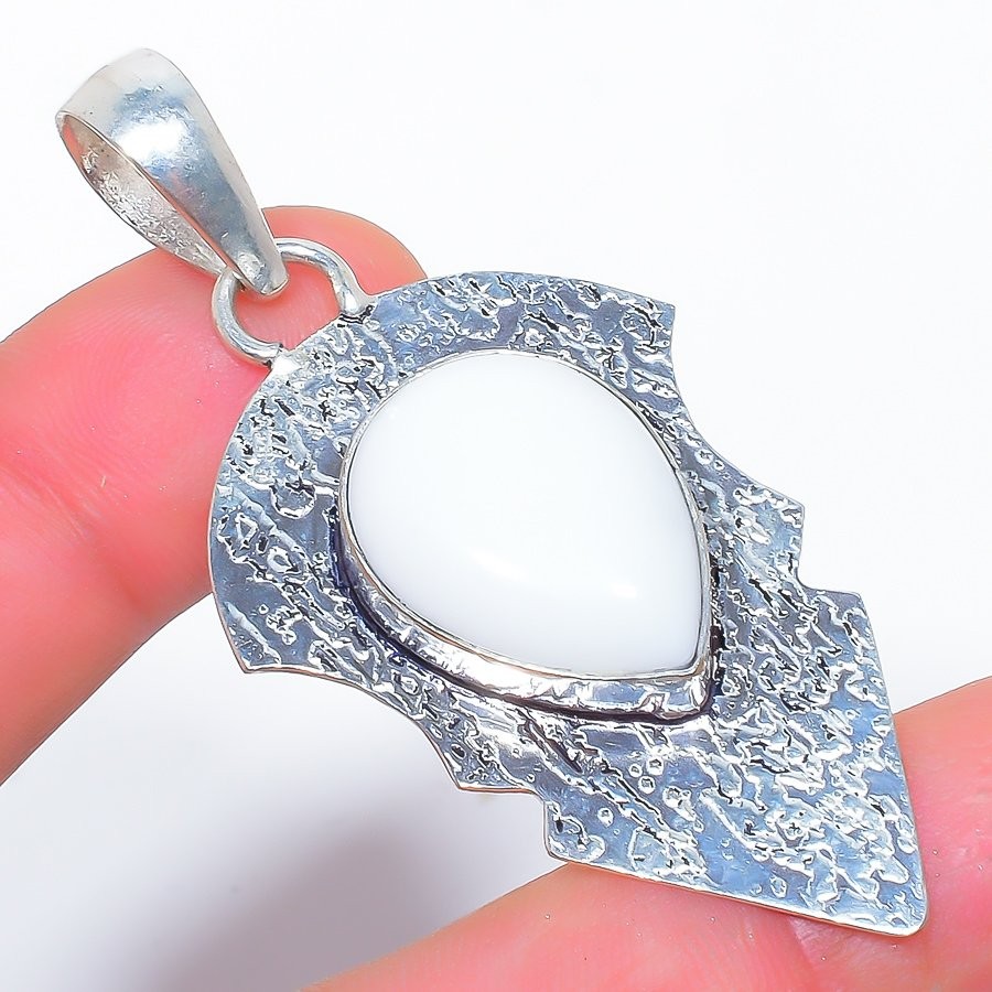 White Coral Gemstone 925 Silver Plated Jewelry Pendant 2.5″ W318