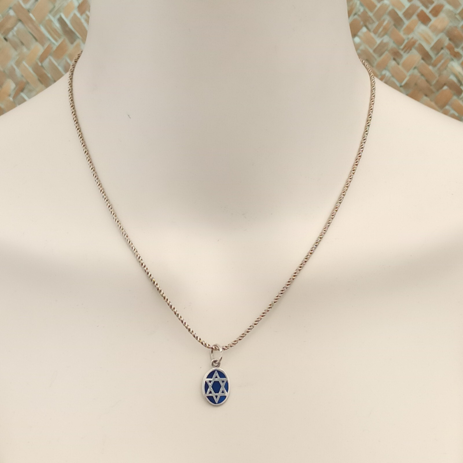Star of David Necklace Silver Dark Blue Enamel Thick Chain Retro Classic Gift