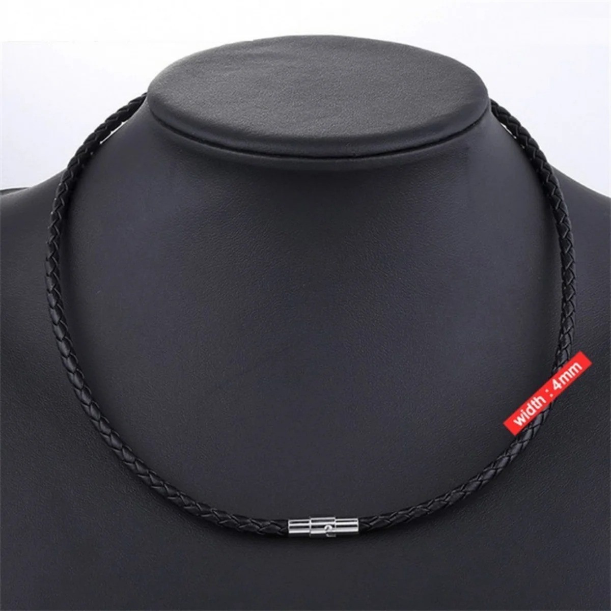 4/6/8MM Mens Black Braided Cord Rope Leather Necklace Choker w/ Magnetic Clasp
