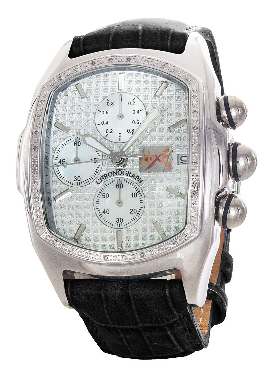 Techno Trend Luxe Men’s Diamond Black Alligator Leather Band Watch