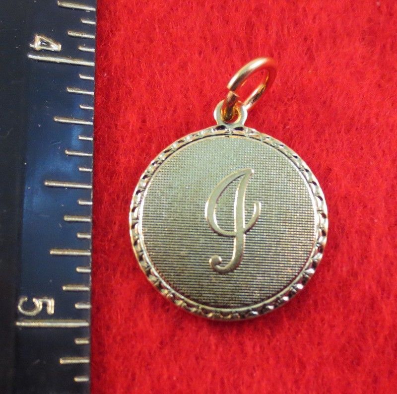 LETTERS A-Z, 14 KT GOLD PLATED ROUND INITIAL DISC CHARM PENDANT