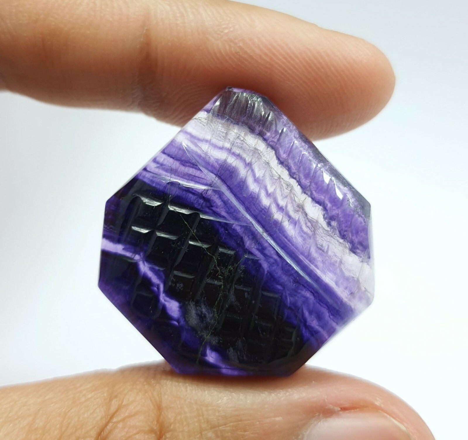 58.85Ct Natural Outstanding Bi Color Purple Fluorite Fancy Carved Loose Gemstone