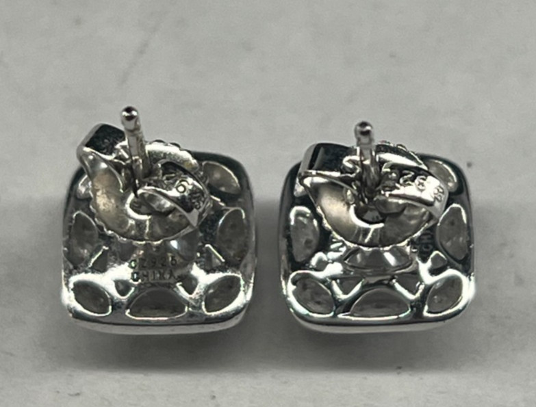 Tacori Sterling Silver Cushion Cut CZ Stud Earrings 10mm Long & Wide 3.2 grams