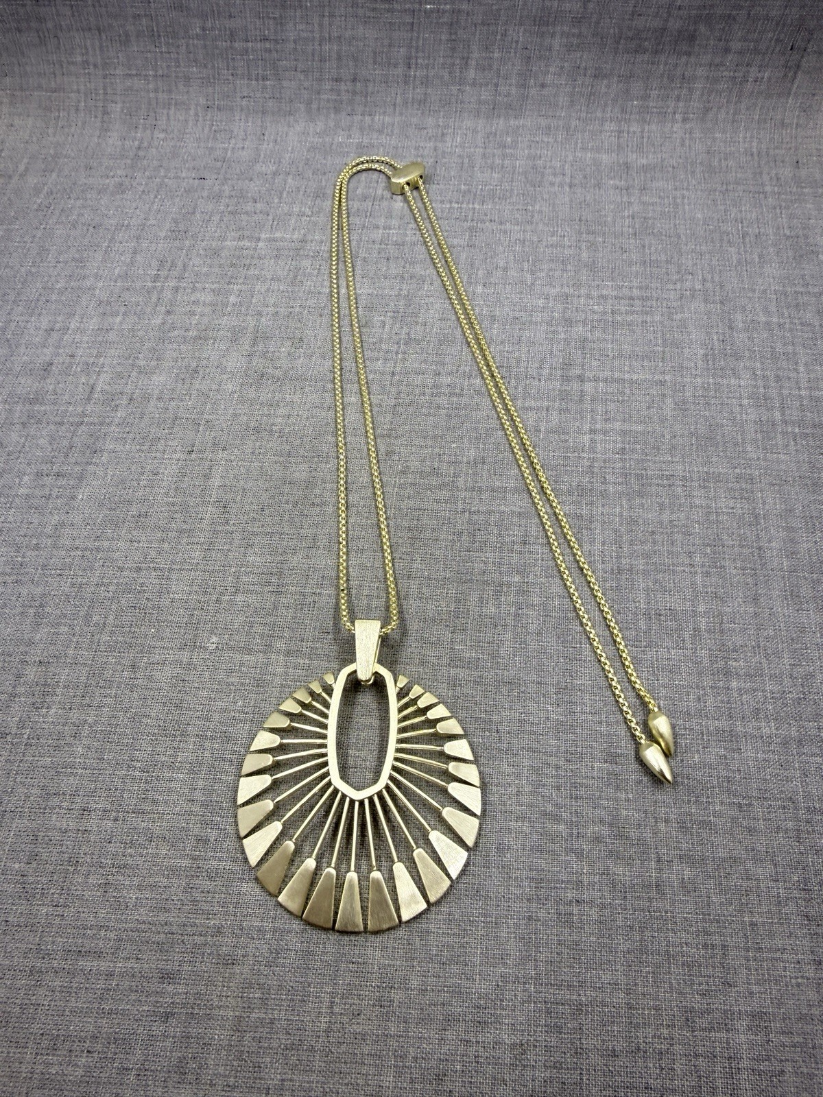 Kendra Scott Deanne Gold Sunburst Fan Pendant Adjustable Slider Bolo Necklace