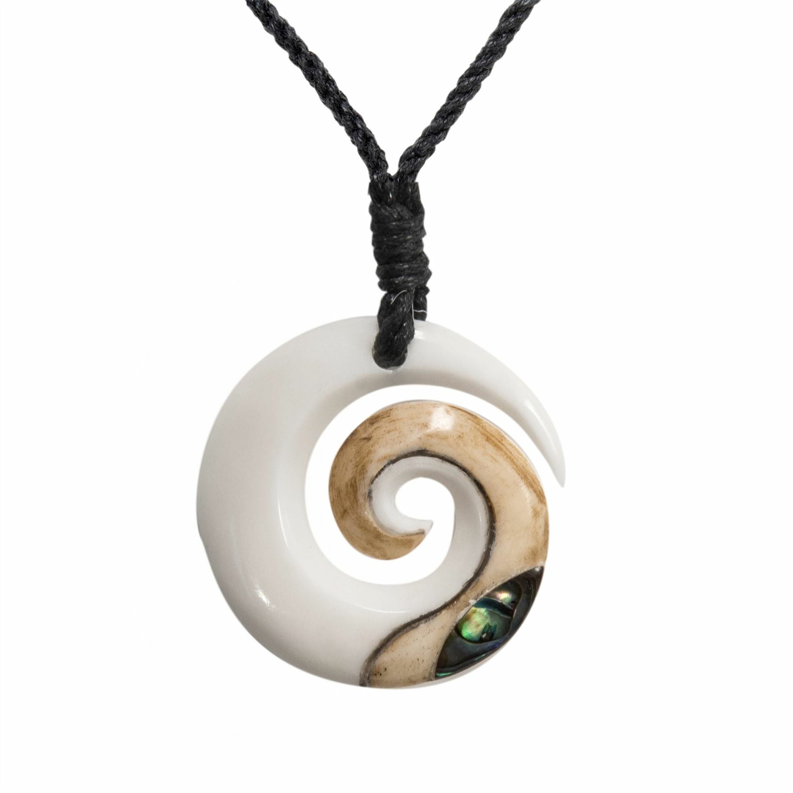 Bovine Bone Pendant Maori Koru Spiral Abalone Shell Necklace – 81stgeneration