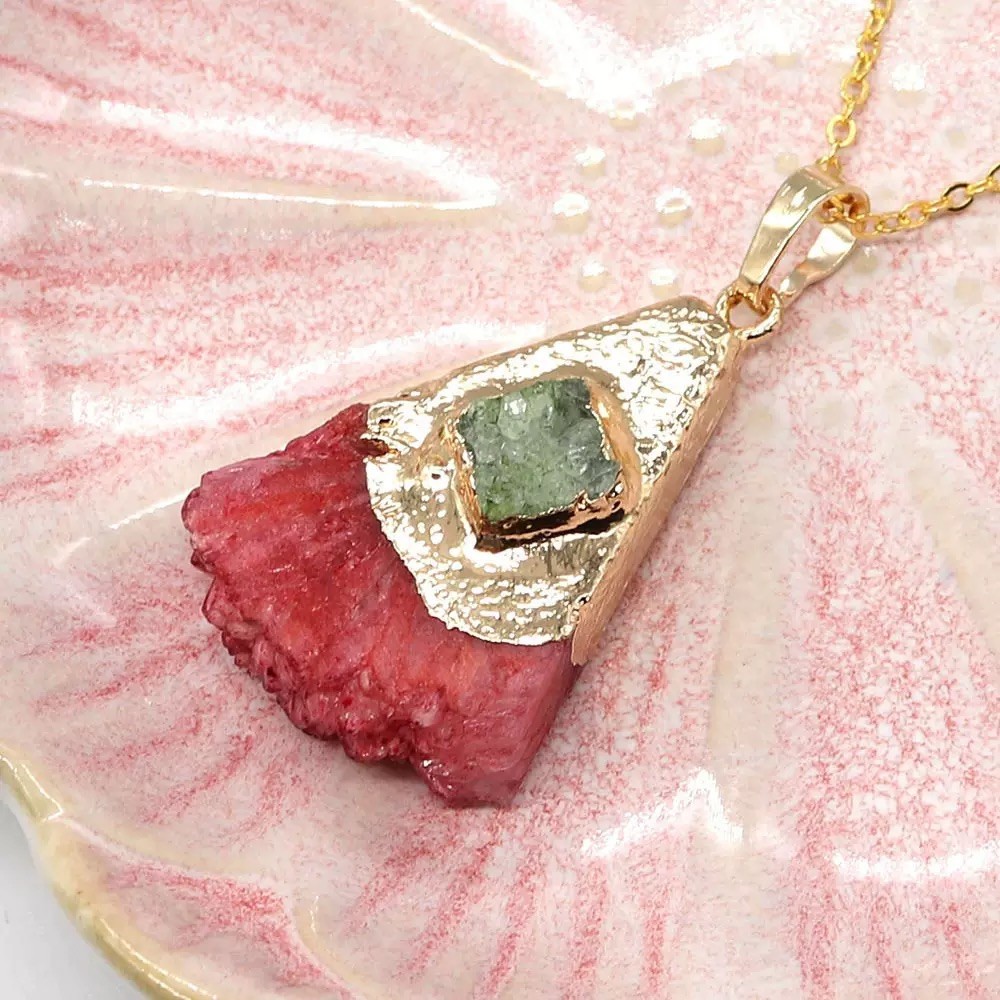 Colorful Natural Stone Triangle Pendant Charm Irregular Slice No Chain
