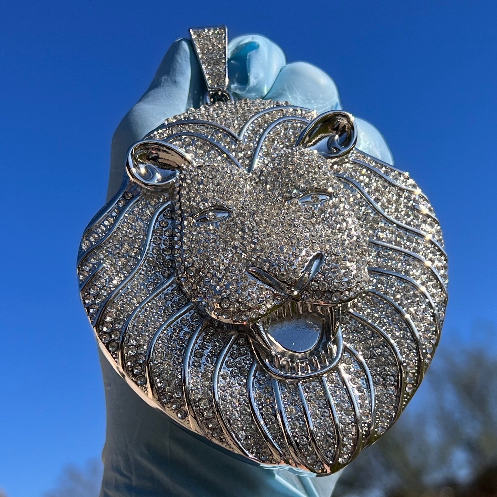Men Huge Big Lion Head Iced Flooded Out Hip Hop Pendant Simulated CZ Silver Tone