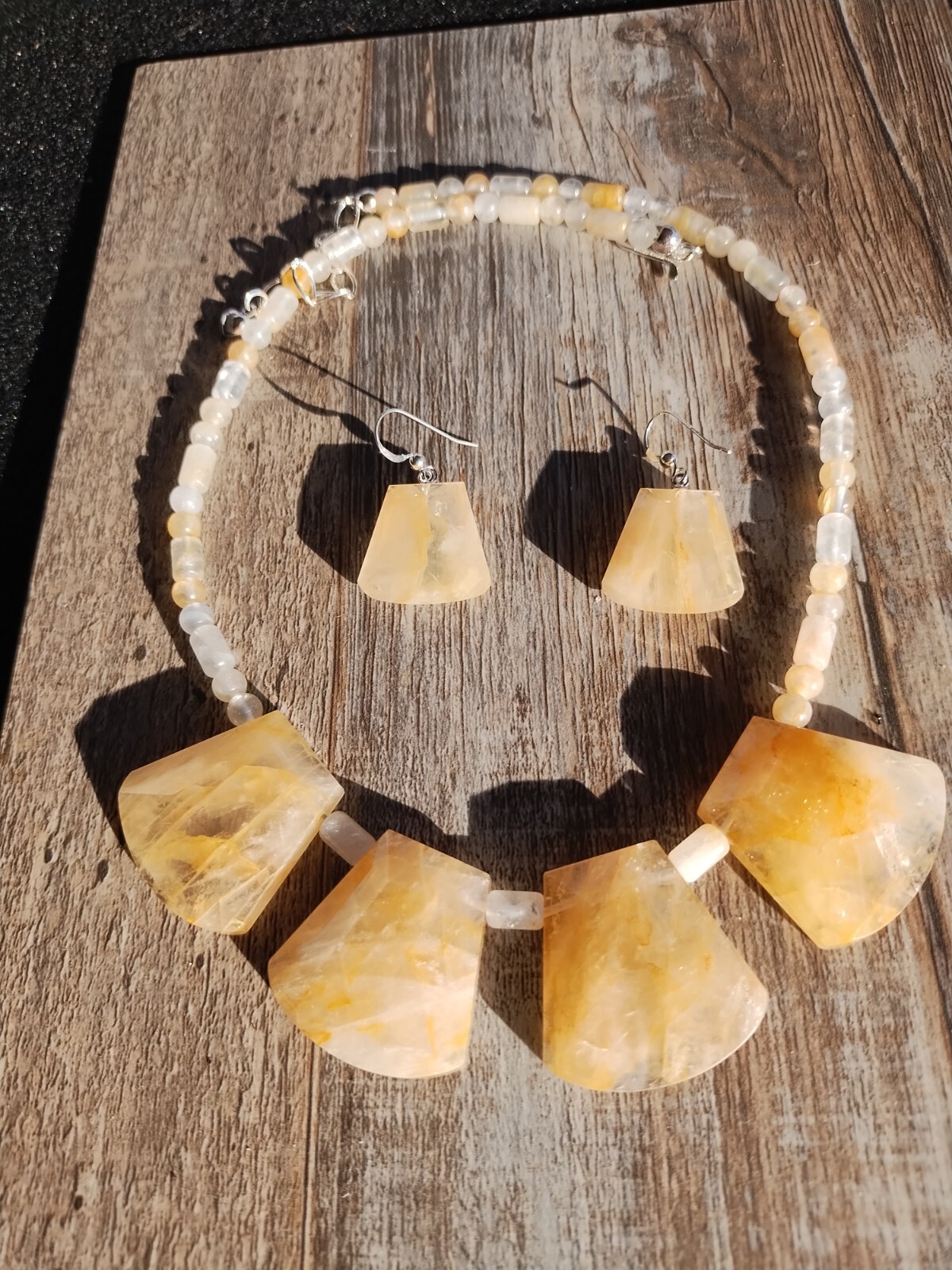 Jay King DTR Yellow Madagascar Sunshine Quartz necklace and earrings set 925