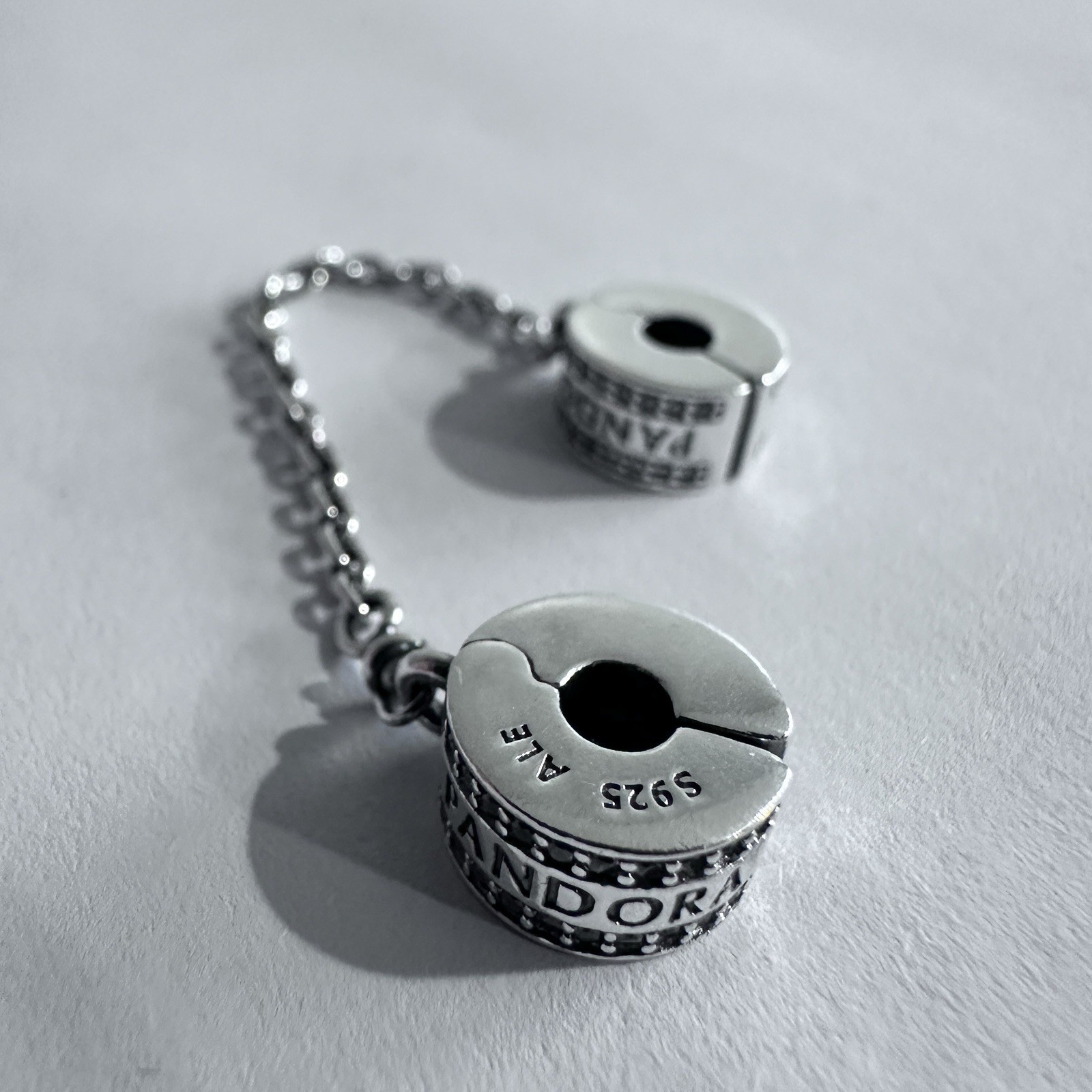 NEW Authentic PANDORA Logo Safety Chain Clip Charm 925Ale #792057CZ – 05