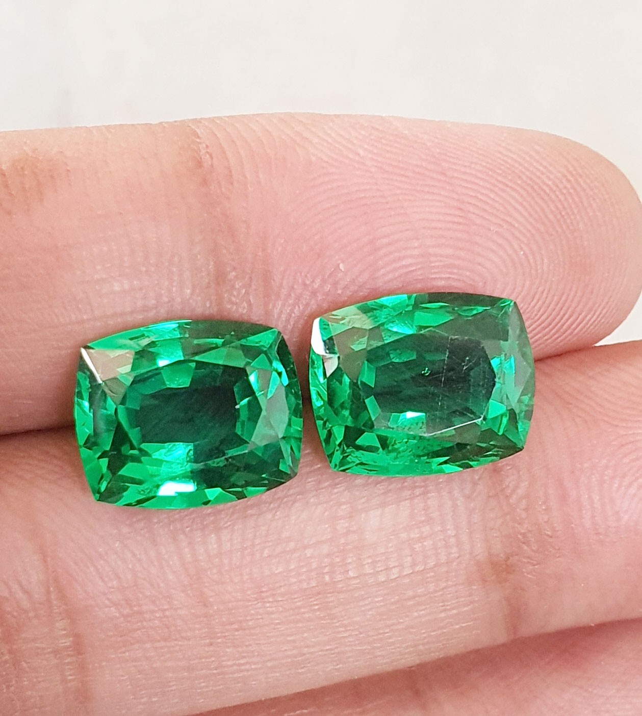 19.56 Ct Lovely Green Zambian Emerald Matching Pair Cushion Cut AAA Loose Gems