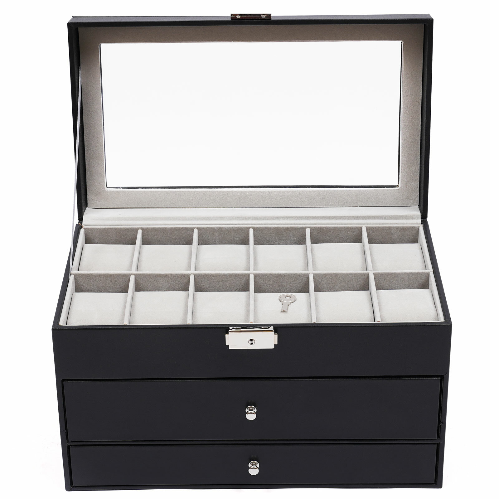 3-Layer Jewelry Display Box Ring Display Case Box Black Watch Eyeglasses Box