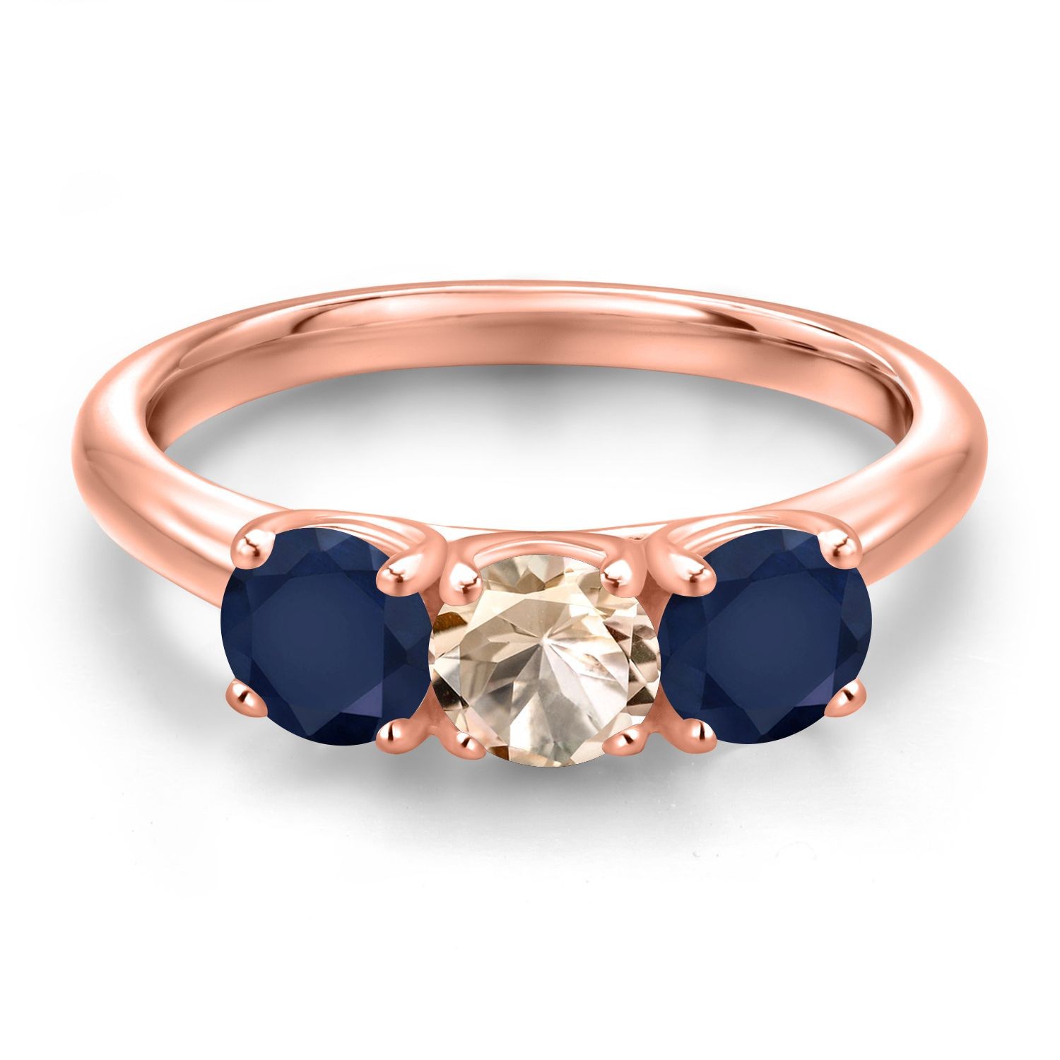 18K Rose Gold Plated Silver Peach Morganite and Sapphire Engagement Ring For