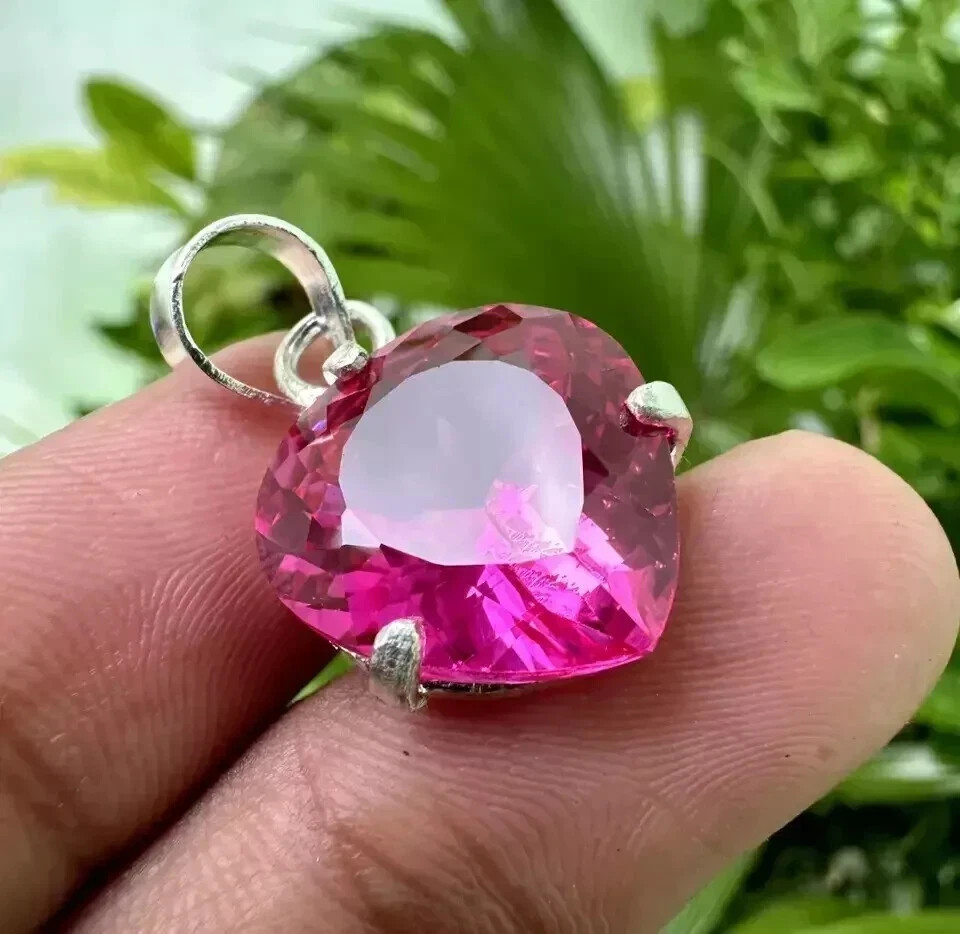 26 Ct A++ Natural Pink Sapphire Pear Cut 925 Solid Silver Pendant Gemstone
