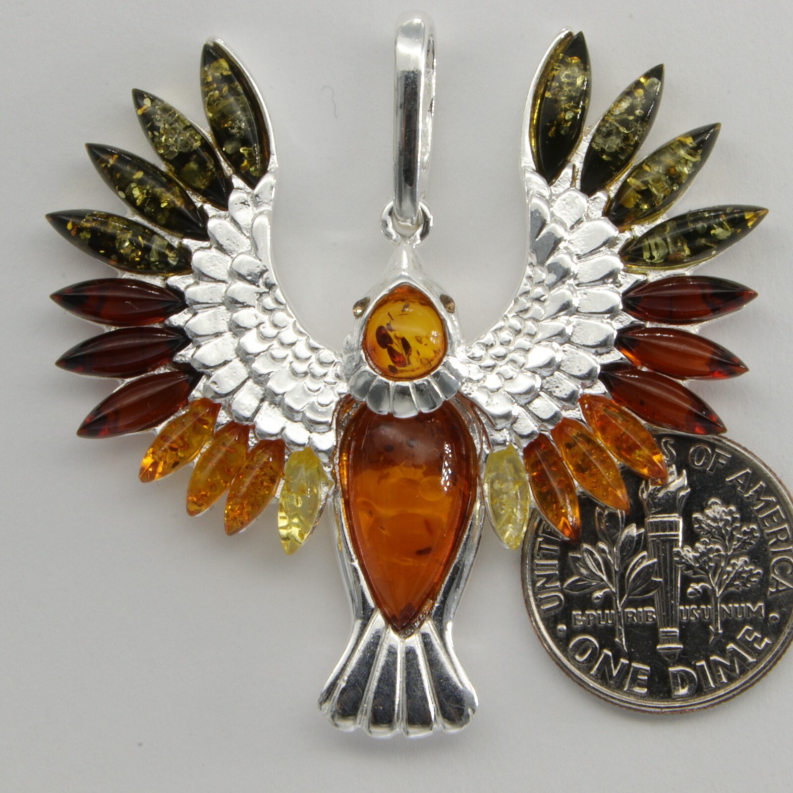 Multi-Color Phoenix / Eagle BALTIC AMBER Pendant – 925 STERLING SILVER #2622e