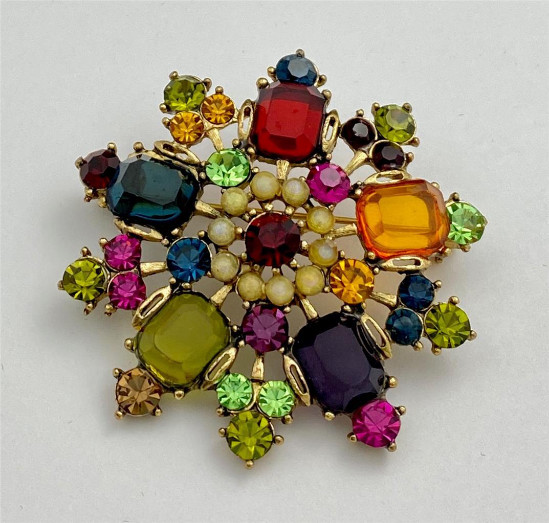 Vintage 70’s Lucky Gems Montien Hotel Bangkok Multicolor Brooch Pin