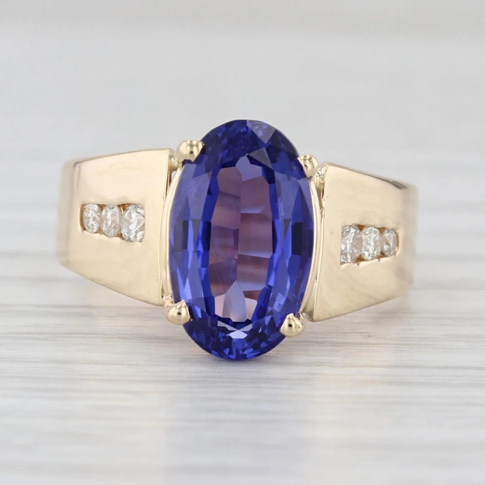 3.17 Ct Oval Cut Tanzanite Ring Engagement Ring 14K Solid Yellow Gold