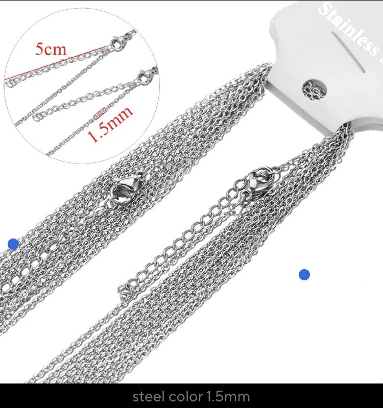 10pcs 45cm+5cm Stainless Steel Silver Color Chain Necklace Fashion Accessories