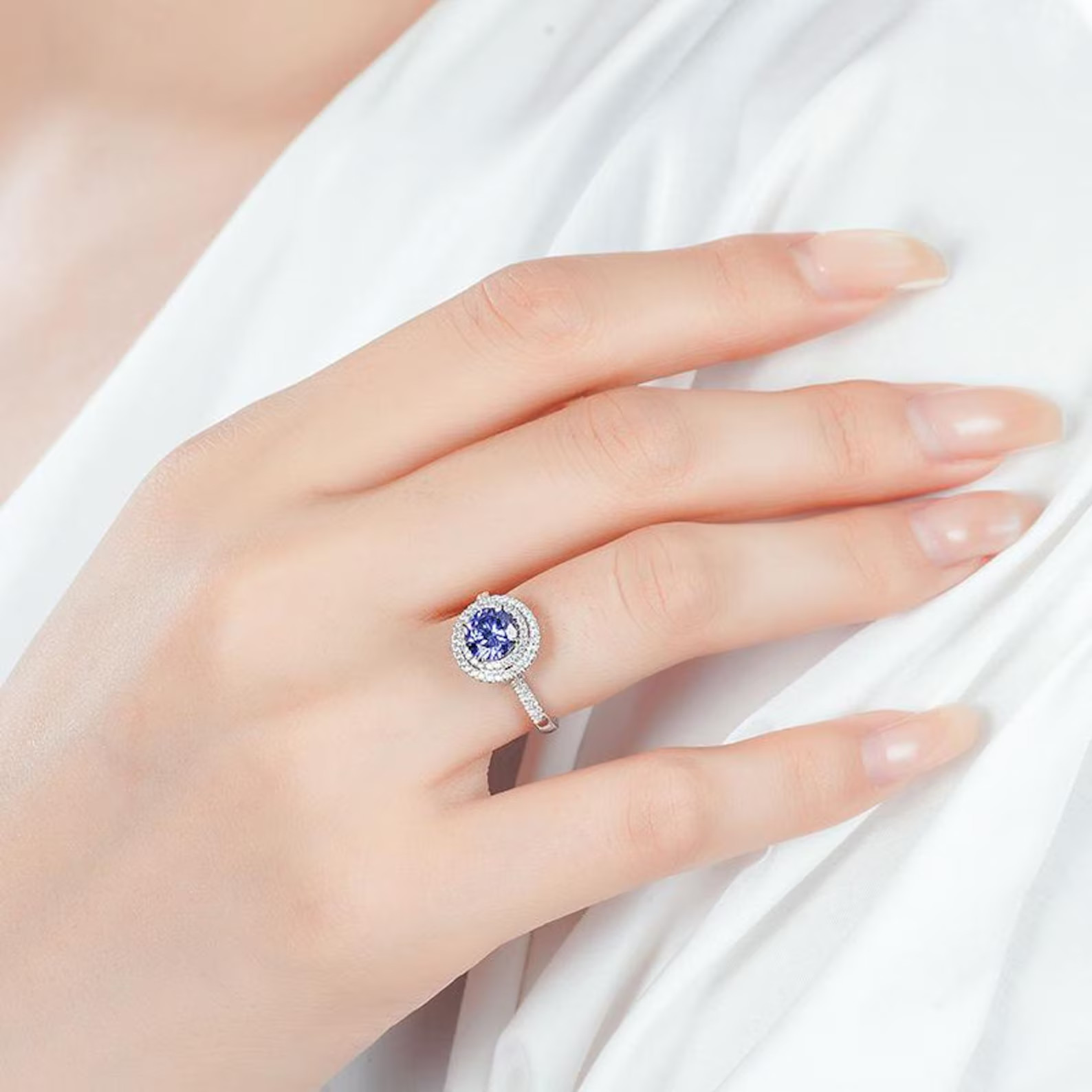 2.50 Ct Round Cut Natural Sapphire Diamond Wedding Ring 14K Solid White Gold 5