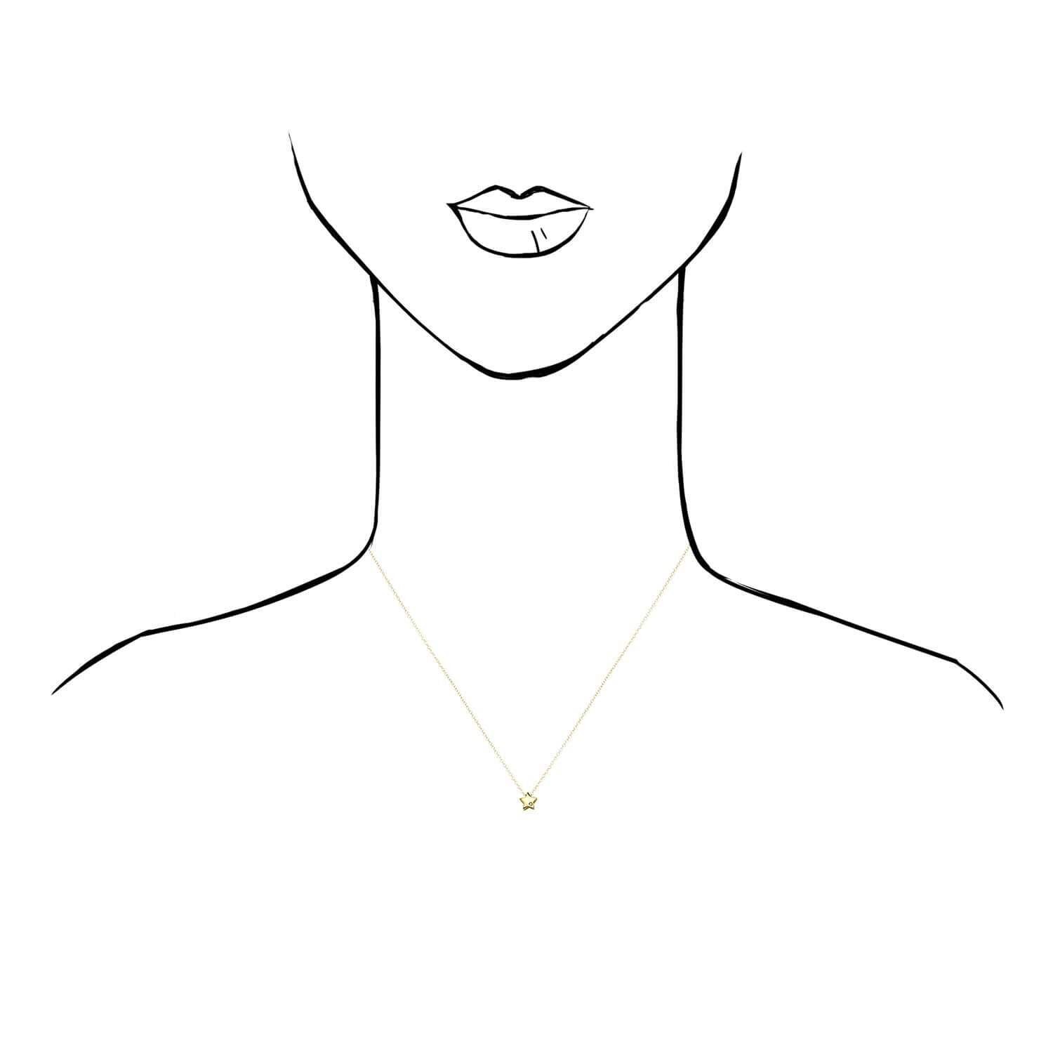 14K Gold Yellow .05Ct Real Diamond 6.5mm Star Charm Necklace 18″