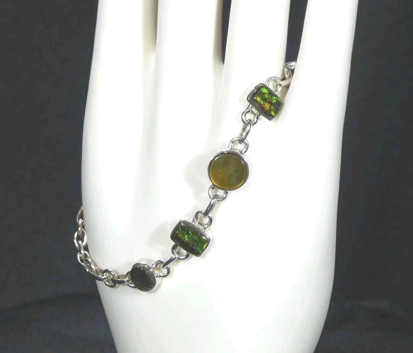 Natural Canadian Ammolite Solid 925 Sterling Silver Bracelet-20 cm