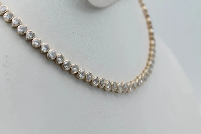 35Ctw Pear Cut Lab Created Diamond Bezel Tennis Necklace 14K Yellow Gold Plated