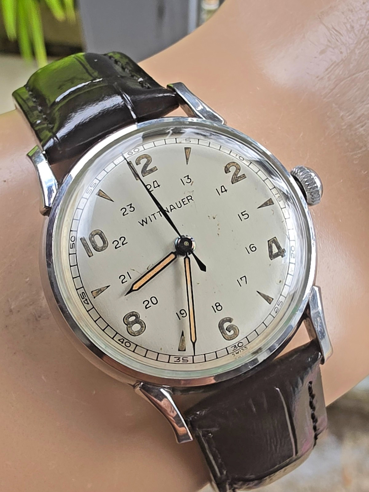 Vintage WITTNAUER men’s manual wind watch Military Style 24H dial 1950s