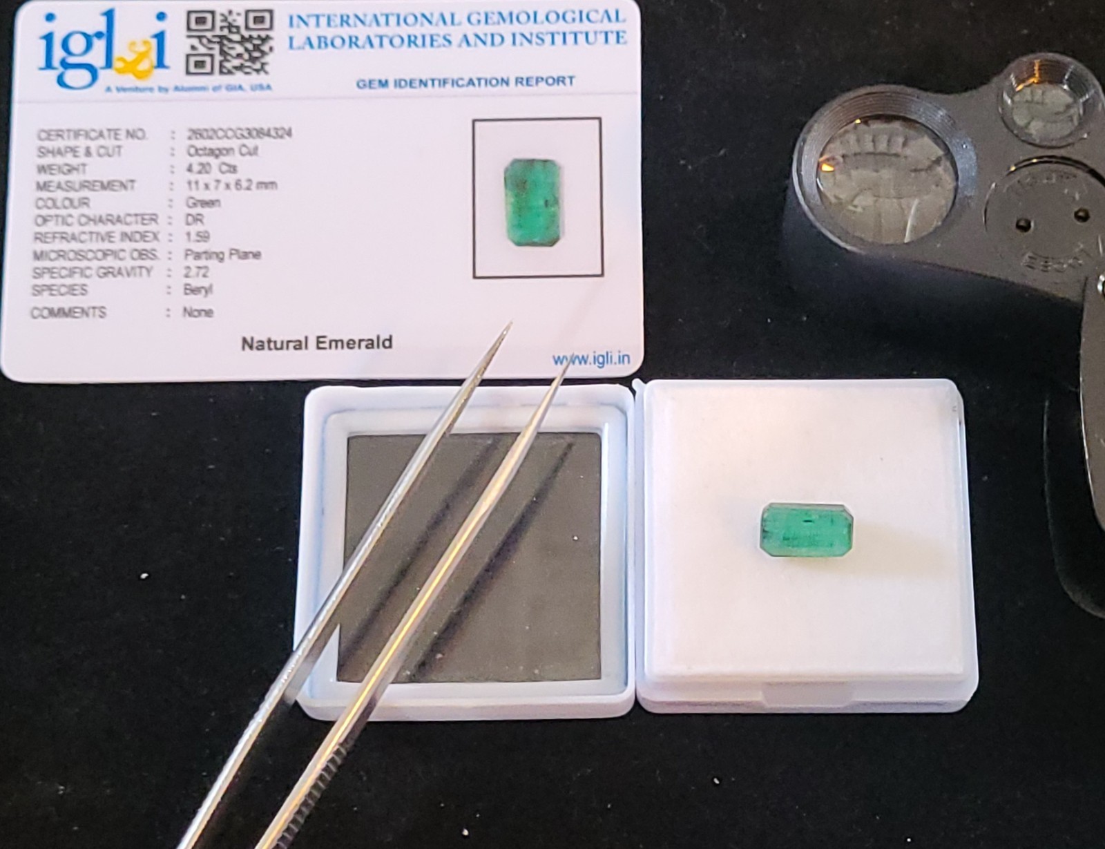 Stunning Ideal Dark Green Natural Untreated Certified Zambian Emerald 4.20ct