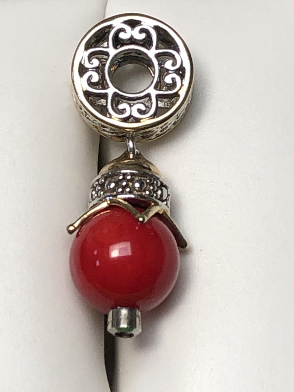 Gems en Vogue Red Coral 18K Over Sterling & Palladium Silver Dangle Charm