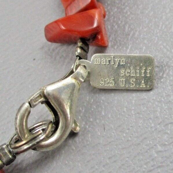 DESIGNER Necklace Sterling Silver & RED CORALR Marlyn Schiff 18′ Long NEW