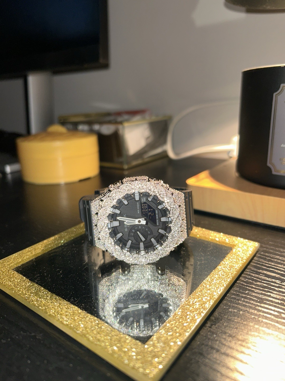 G-SHOCK Analog/Digital Quartz 200m Custom Iced-Out Bezel Black Resin Band