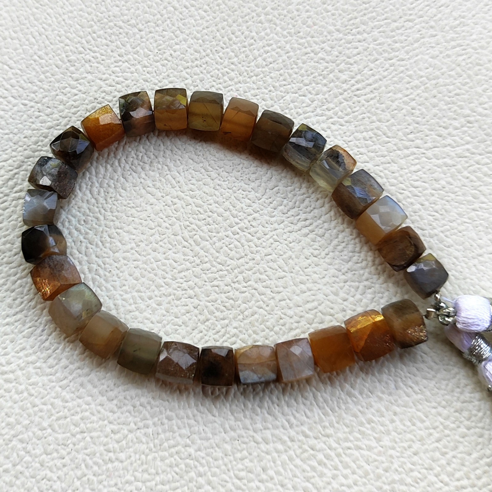 6.5mm Golden Shine Moonstone Faceted Cube Gemstone Beads 7″ Strand From India