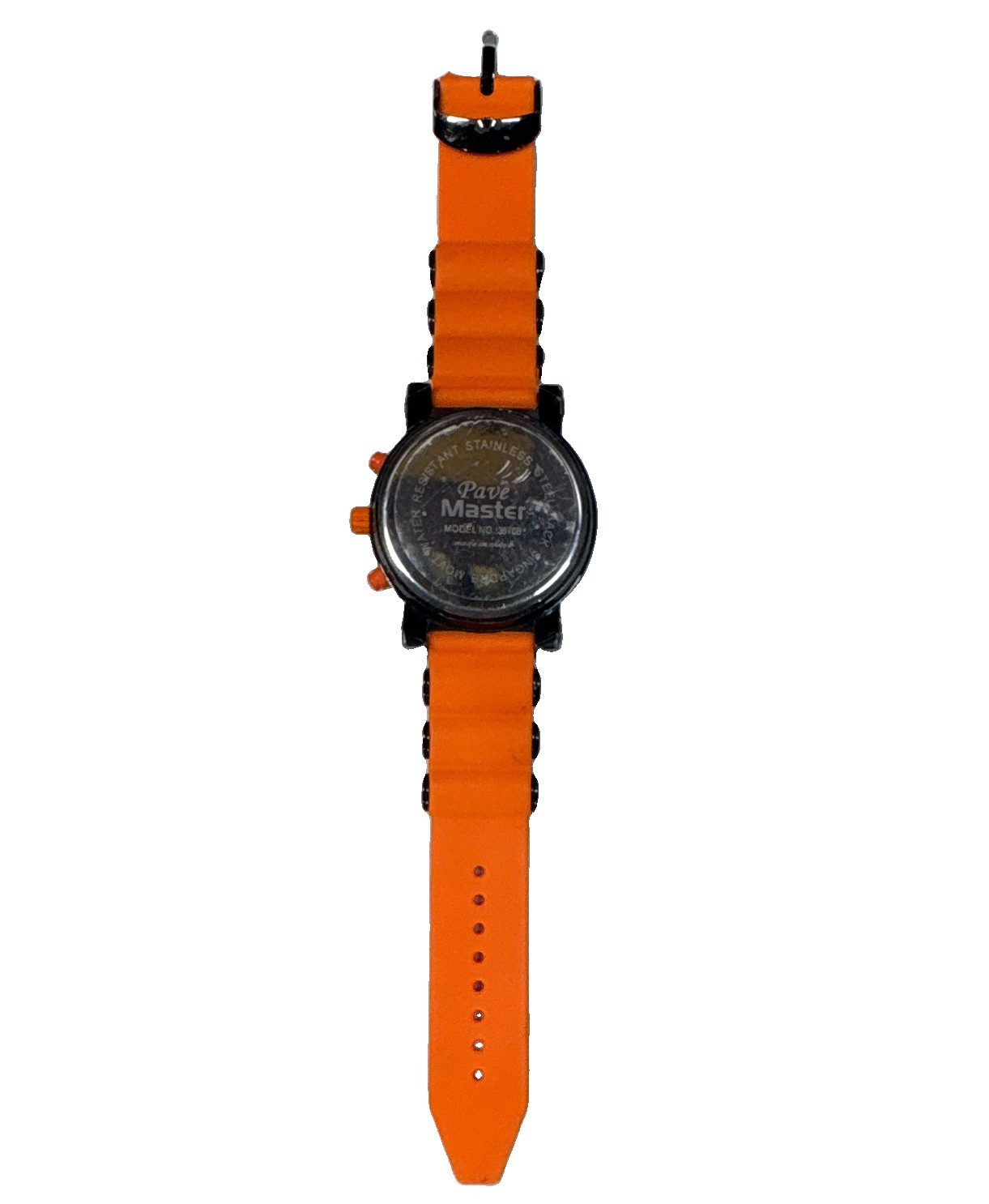 Pave Master Chronograph Quartz Wristwatch Orange Rubber Strap Black Case