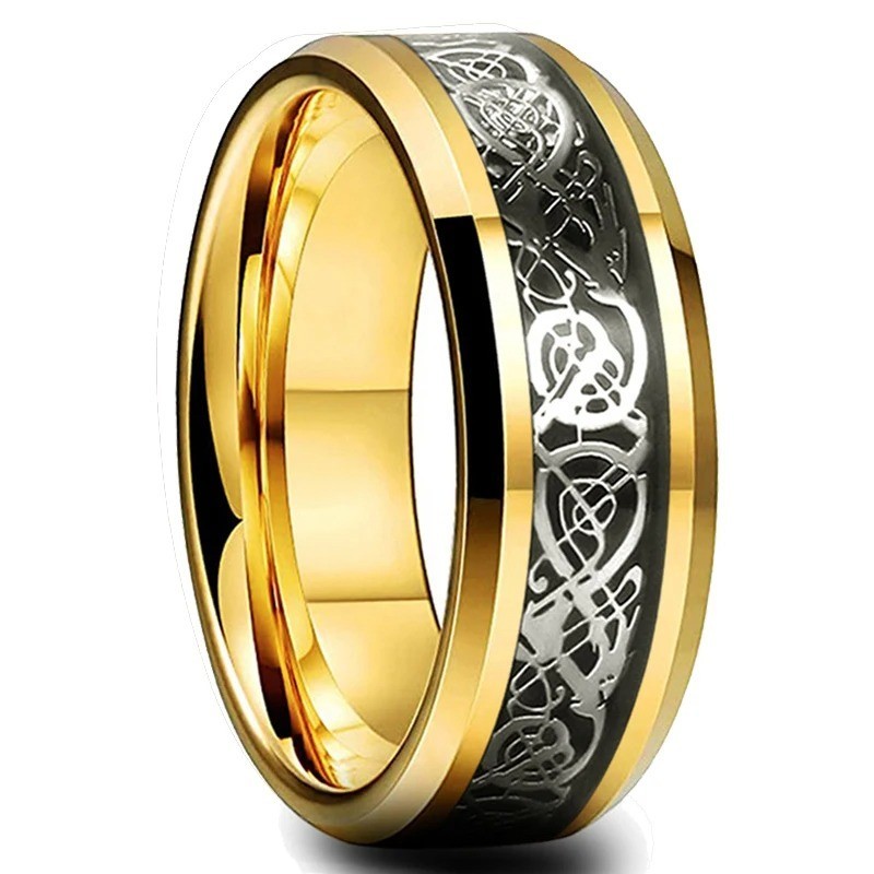 Men Women Gold Plated Blue Black Red Stainless Steel Celtic Dragon Band Ring 8mm