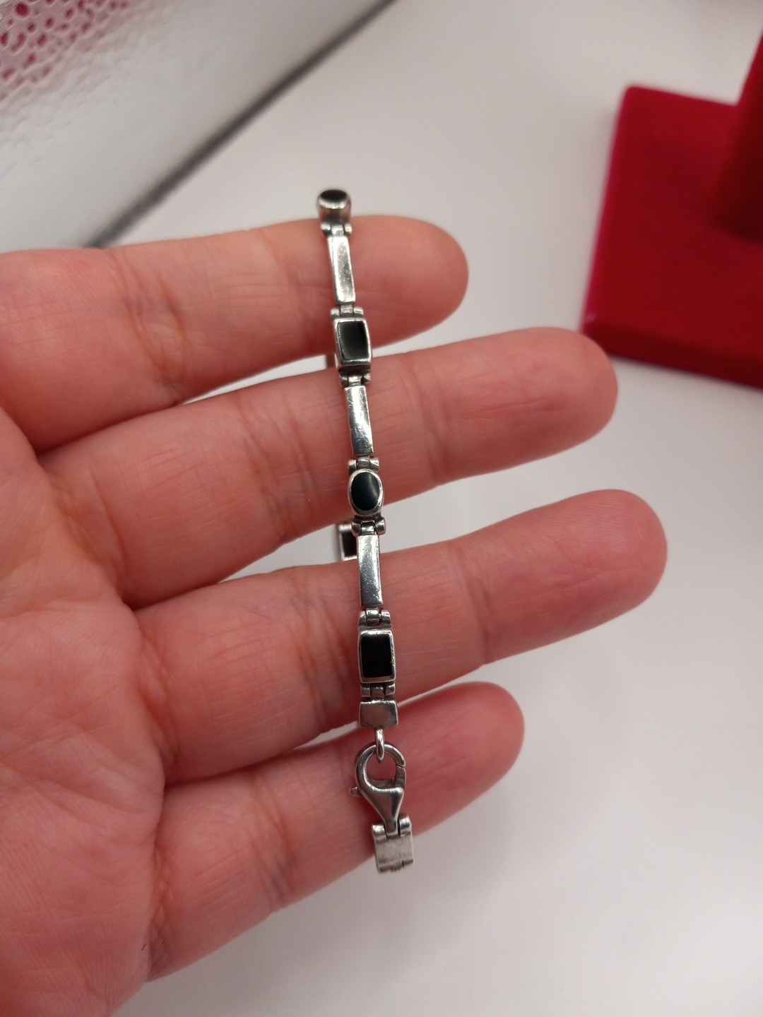 Sterling Silver Black Onyx Tennis Bracelet 7in