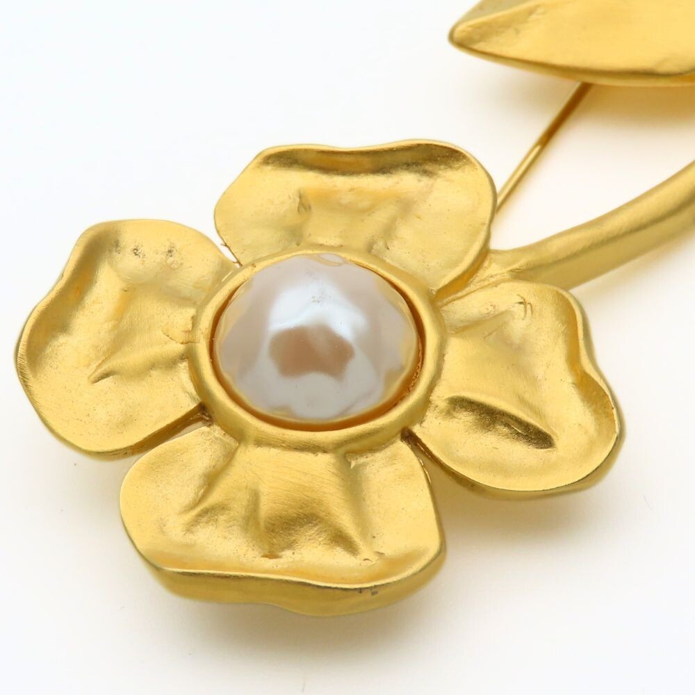 Givenchy Gold Flower Brooch Metal Pearl Womens Authentic Vintage From Japan