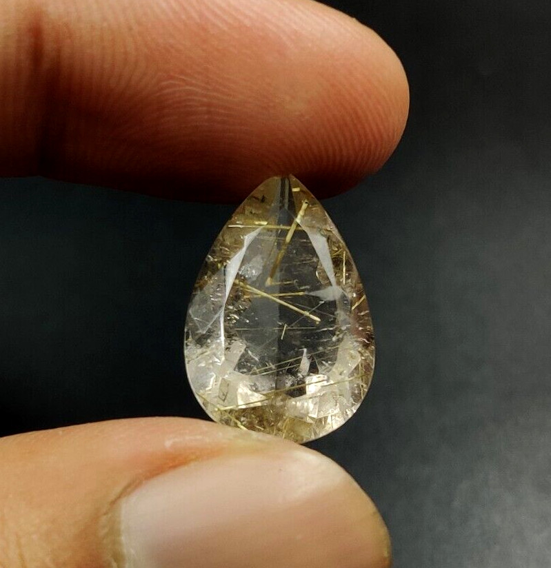 11.7 CT Golden Rutilated Quartz Pear Shape 20X13.3mm Faceted Cut Gemstone W95