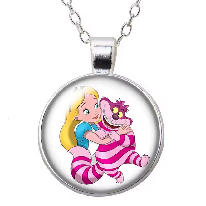 Alice In Wonderland Round Necklace Jewelry Movie Book Pendant