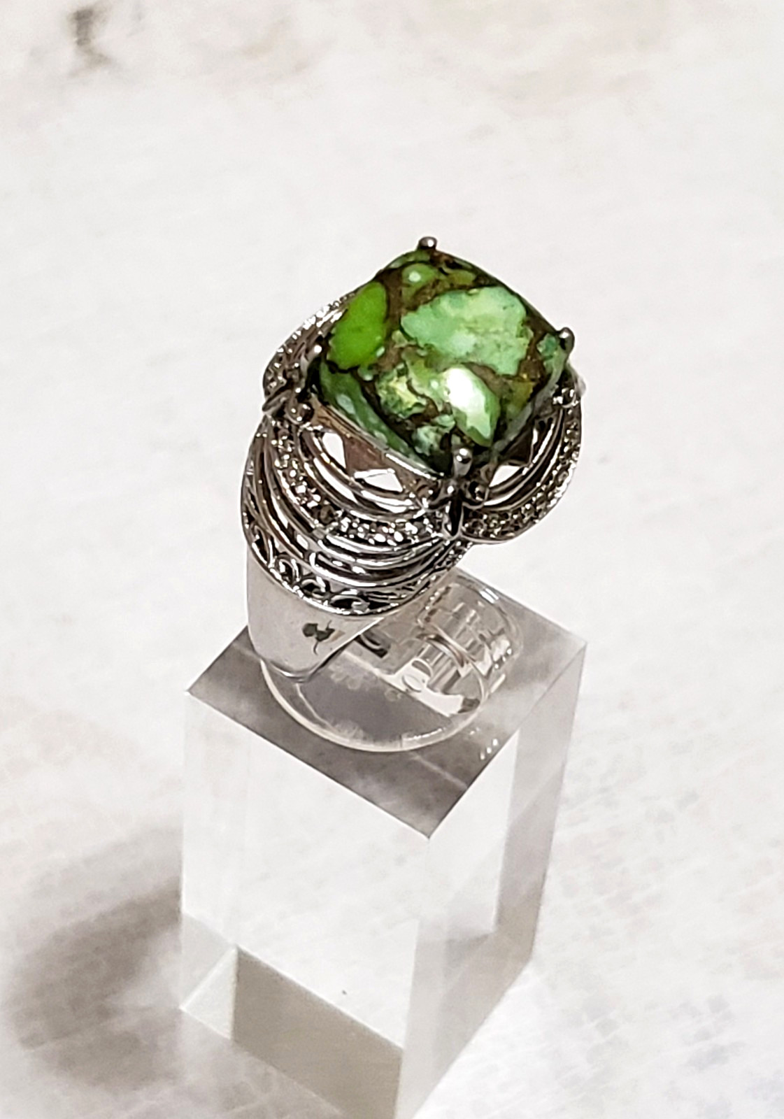 STS Karis Signed Contemporary Square Green Mojave Turquoise Ring Sz 10