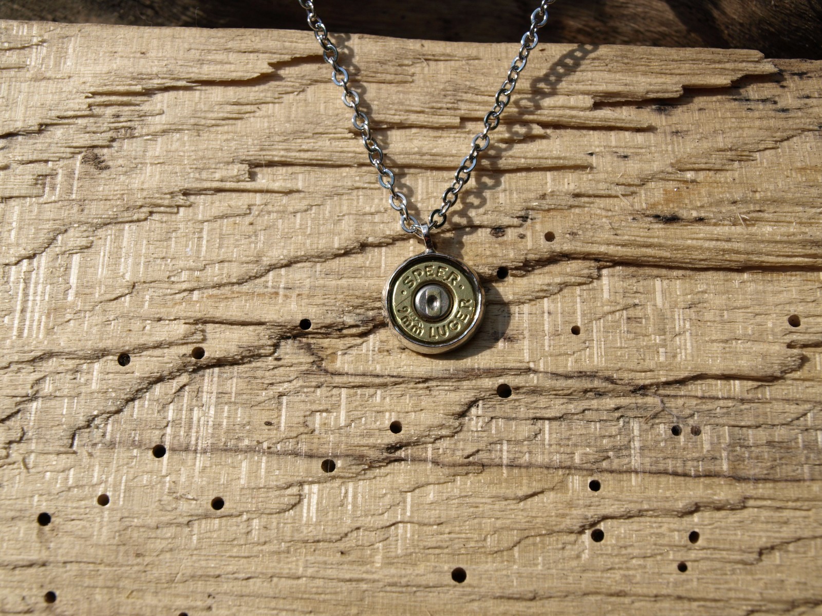Handmade 9mm Bullet Necklace. Optional Glass Crystal