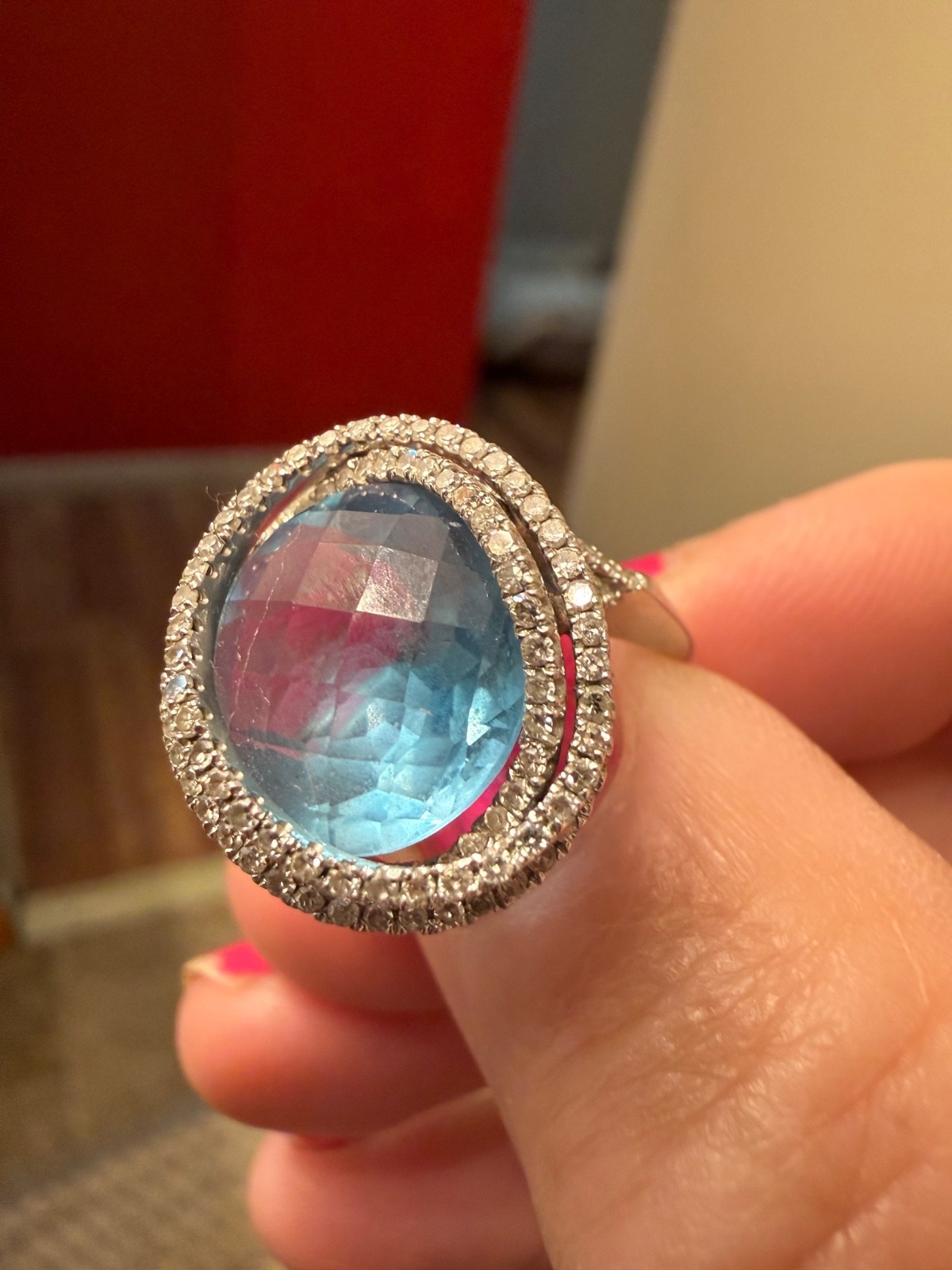BH EFFY Ocean Bleu 14K White Gold Blue Topaz And Diamond Ring Size 7